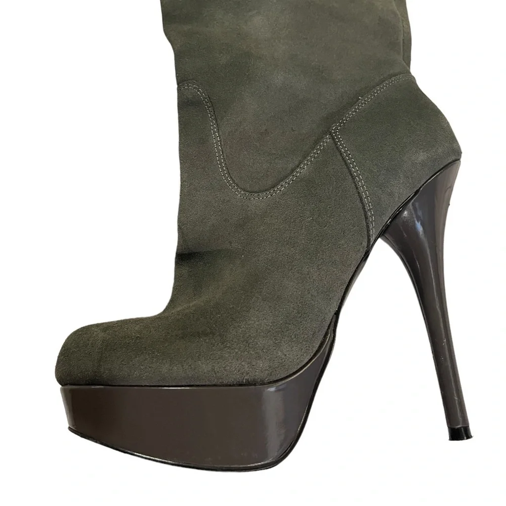 Steve Madden Boots ‘Calgarry’ Vintage Grey Suede Over-the-Knee Platforms - EUC